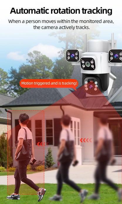 Cámara IP WiFi solar de 12 MP, CCTV con tres lentes y tres pantallas, seguimiento automático, vigilancia exterior 6K 4G, cámara PTZ, protección de seguridad