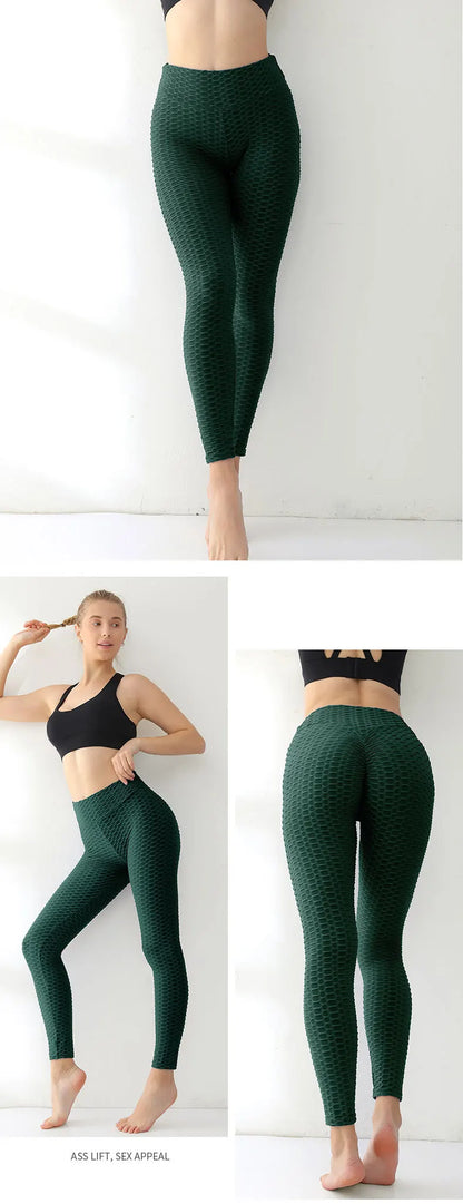 Pantalones de yoga HANRAN de cintura alta con estampado de burbujas 2025 - Leggings transpirables para entrenamiento con efecto push-up y realce de glúteos para mujer