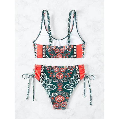 Conjunto de bikini para mujer, novedad de 2025, traje de baño de talla grande con efecto push up y estampado floral grande, ropa de playa.