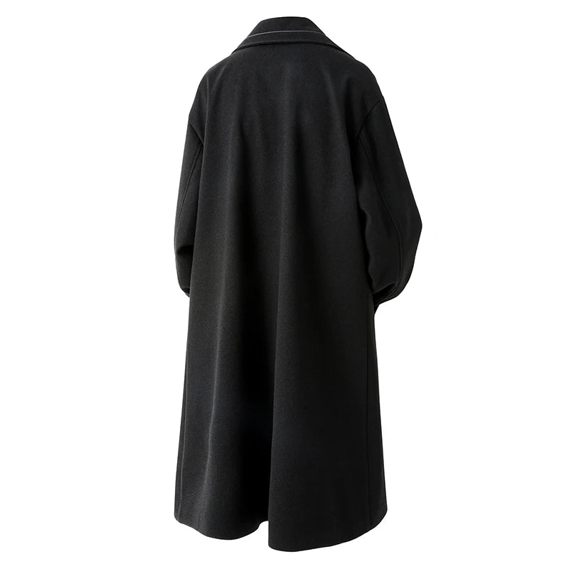 Trench Men Long Woolen Coats Autumn Winter Fashion Turn Down Collar Casual Outwear Male Double Breasted Loose Solid Chic Coat