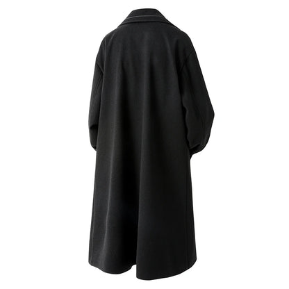 Trench Men Long Woolen Coats Autumn Winter Fashion Turn Down Collar Casual Outwear Male Double Breasted Loose Solid Chic Coat