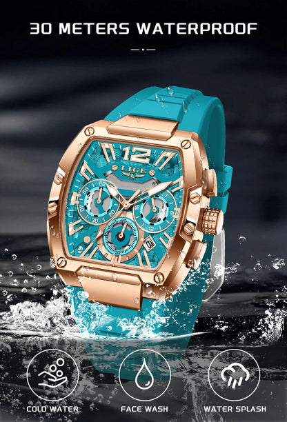 LIGE Reloj de cuarzo sencillo para hombre, correa de silicona, deportivo, informal, para exteriores, calendario, luminoso, resistente al agua, hueco, nuevo