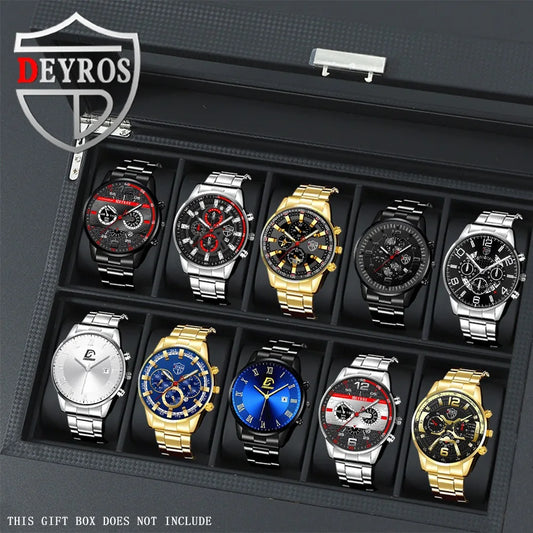 Juego de 10 relojes para hombre, con correa de aleación, estilo moderno, ideal como regalo.