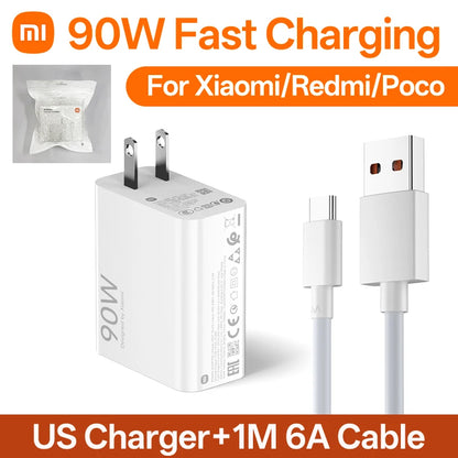 Xiaomi 90W Charger Fast Turbo Charging Wall Power Adapter 1M 6A Type C Cable Xiaomi Mi 15 14 Ultra Pro POCO X7 X6 Redmi Note 11T