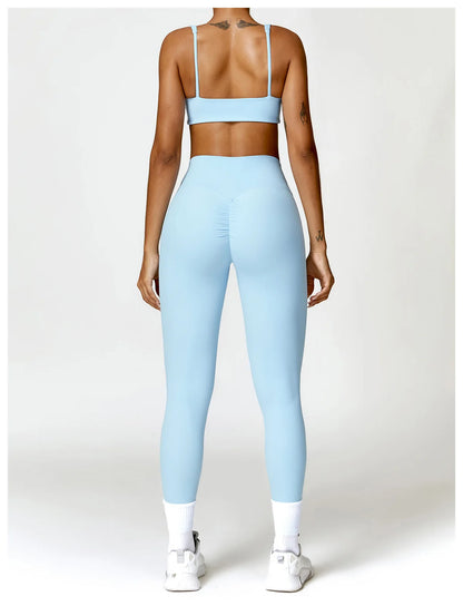 Conjunto de chándal de yoga para mujer, 2 piezas, ropa deportiva para entrenamiento, ropa deportiva, leggings de gimnasio, sujetador de fitness, top corto, trajes deportivos de manga larga