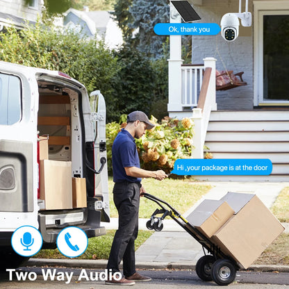 Cámara PTZ exterior Tuya SmartLife de 3 MP con WiFi, batería, energía solar, seguimiento de movimiento, detección PIR, visión nocturna a color y aplicación SmartLife.