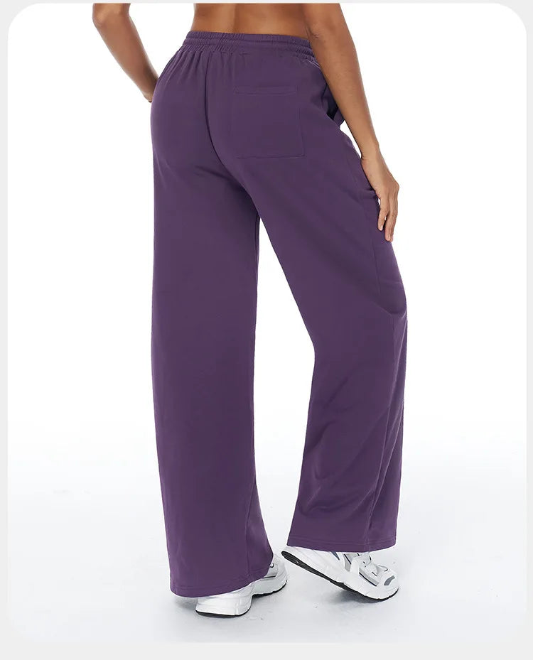 Women Winter Loose Fit Sports Pants High Waist Drawstring Weatpants With Pockets Straight Leg Yoga Pants Versatile Sports Pants