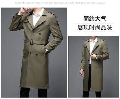 Spring Autumn Streetwear Fashion Trench Coat Men's Designer Overlong British Coats Man's Clothing With Epaulets Men's Jackets