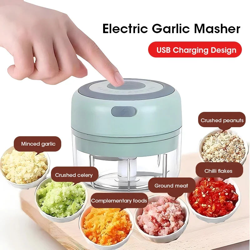 Mini picadora de ajo eléctrica USB de 250 ml, potente picadora de carne y trituradora de verduras y cebolla, accesorios de cocina.