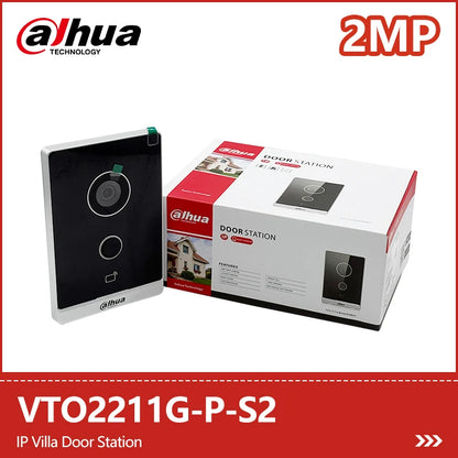 Videoportero Dahua VTO2211G-P-S2 de 2 MP con entrada IP, PoE, comunicación bidireccional, visión nocturna por infrarrojos y desbloqueo por tarjeta/aplicación.