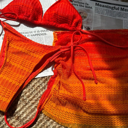 VigoBreviya - Conjunto de bikini de 3 piezas con falda y degradado para mujer, traje de baño sexy con cuello halter, push up, tanga de corte alto atada, 2024