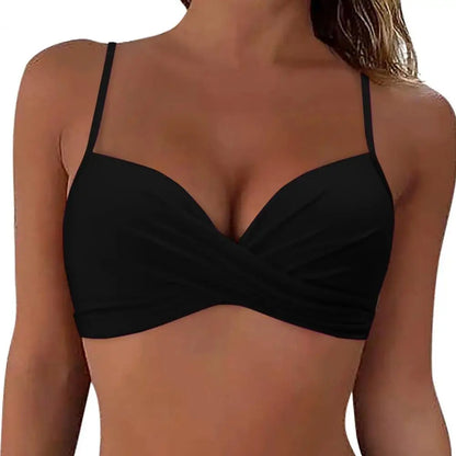 Sexy Ladies Beachwear Bra Tops Black for Swimwear Female Low Waist Swimsuit Women V-Neck Front Knotted Bikini Top Bathing Suit