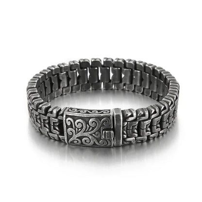 Pulsera de cadena motera de 16 mm que combina elementos modernos y retro - Acero inoxidable 316L - KB123643-BDJX