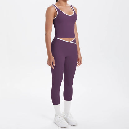 Conjunto de 2 piezas de pantalones de yoga con espalda descubierta y leggings para correr, de cintura alta, con estampado de melocotón y glúteos, para fitness y deportes.