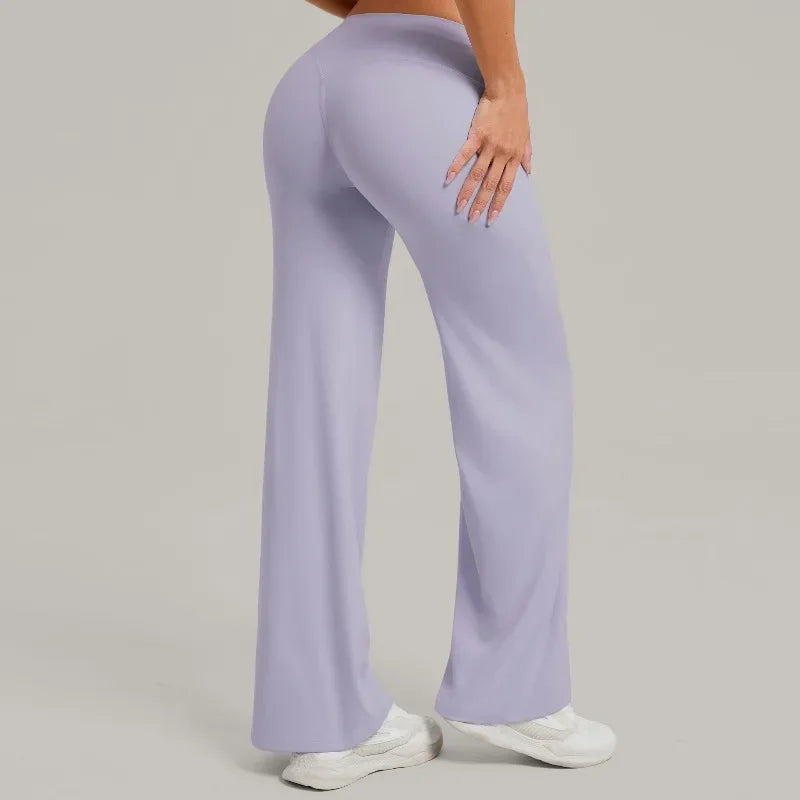 Pantalones de yoga rectos de pierna ancha para mujer, nuevos pantalones de pilates, pantalones deportivos ajustados que realzan la cadera, pantalones casuales para correr al aire libre, pantalones de fitness.