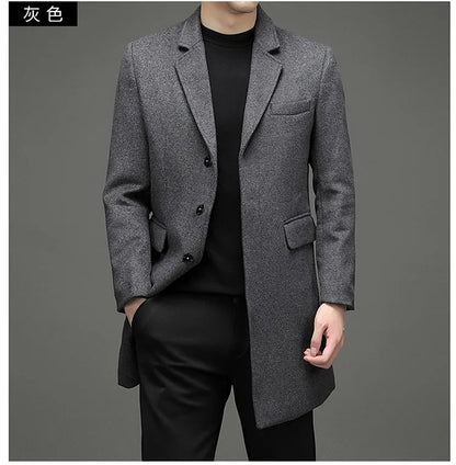 Abrigo de lana de invierno COMXZ 2025 para hombre, estilo retro, grueso, de cachemir, ropa urbana coreana, ligero, de lujo, con mezcla de lana.