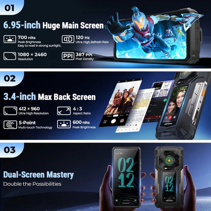 【Estreno mundial】Ulefone Armor 33 Pro 5G Teléfono resistente con batería de 25500 mAh, 512 GB de ROM, pantalla trasera de 6,59" y 3,4" a 120 Hz, NFC y Android.