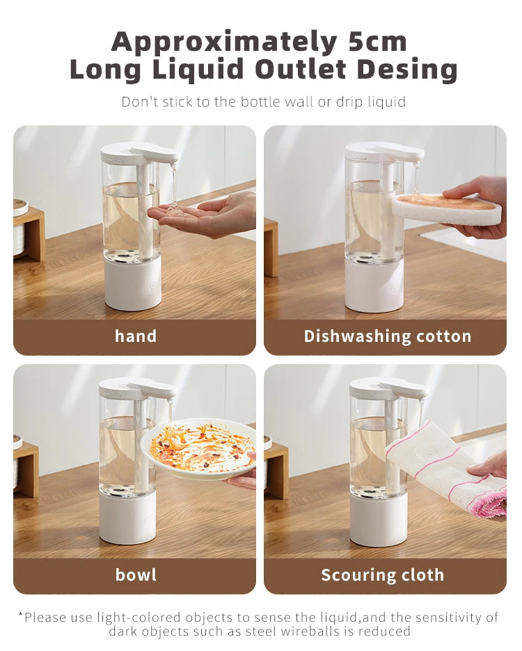 Dispensador automático de jabón líquido de 500 ml para cocina, recargable por USB, sin contacto, de alta capacidad, para detergente. También apto para baño.