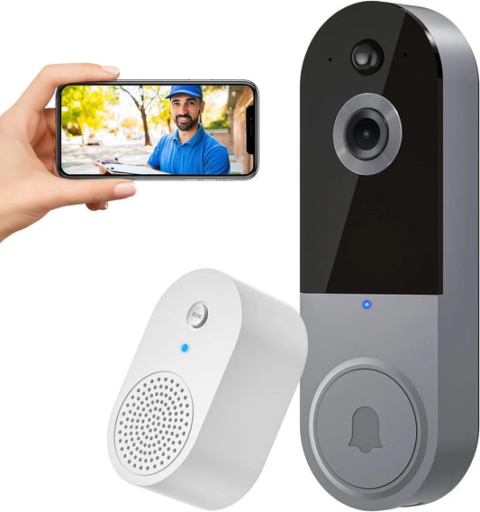 Timbre de puerta inalámbrico con cámara y video de 1080P, timbre inteligente con WiFi, seguridad para el hogar, detección de movimiento, visión nocturna, intercomunicador