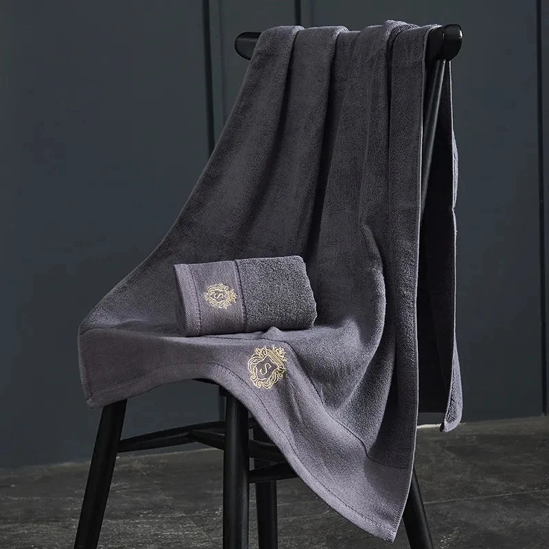 Toallas de baño de algodón de 140 x 70 cm, toalla de ducha grande y gruesa, regalo bordado, azul, blanco, marrón, negro, verde y gris.