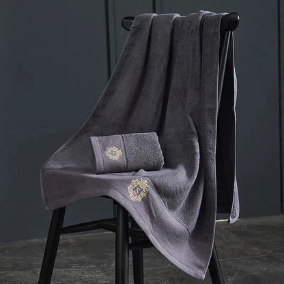 Toallas de baño de algodón de 140 x 70 cm, toalla de ducha grande y gruesa, regalo bordado, azul, blanco, marrón, negro, verde y gris.