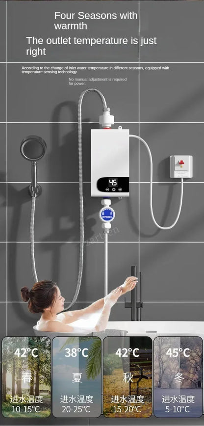 Calentador de agua eléctrico instantáneo con función de memoria, conversión de frecuencia y temperatura constante. 220 V, 4500 W.
