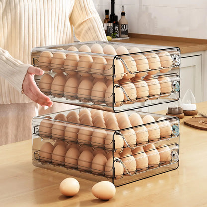 Organizador de cajones para refrigerador con escala de tiempo, huevera transparente para guardar huevos frescos, bandeja de gran capacidad.