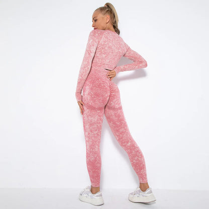 Conjunto de gimnasio con top corto sin costuras para mujer, conjunto de entrenamiento de yoga, ropa deportiva, leggings push up, chándal