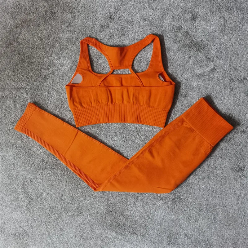 Conjunto de yoga fitness sin costuras para mujer, ropa deportiva de cintura alta, leggings, pantalones cortos de dos piezas, ropa de gimnasio para mujer