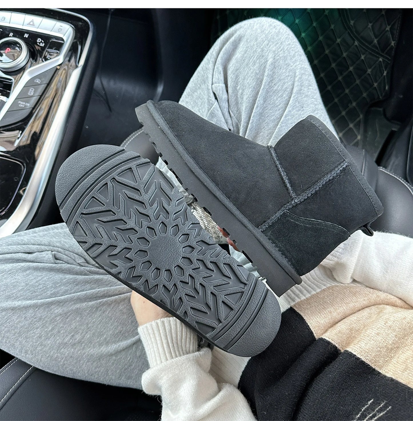 Botas de nieve integradas de piel de oveja y lana para hombres y mujeres, cuero auténtico y piel, botas de invierno gruesas y cálidas para mujer.