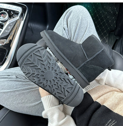 Botas de nieve integradas de piel de oveja y lana para hombres y mujeres, cuero auténtico y piel, botas de invierno gruesas y cálidas para mujer.