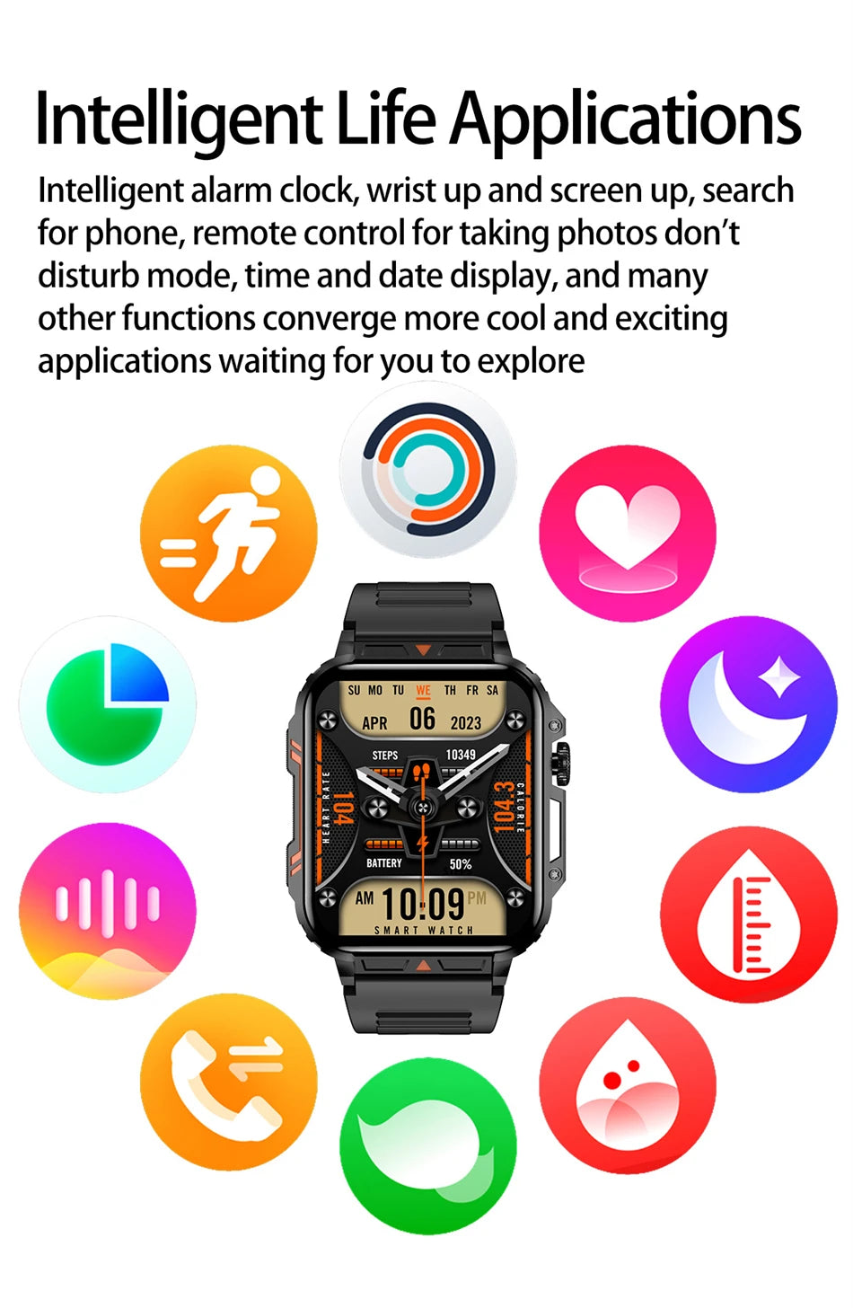 FOXBOX 2025 - Reloj inteligente para hombre y mujer, de 1,95 pulgadas, con Bluetooth, llamadas, IP68, resistente al agua, deportivo y de fitness