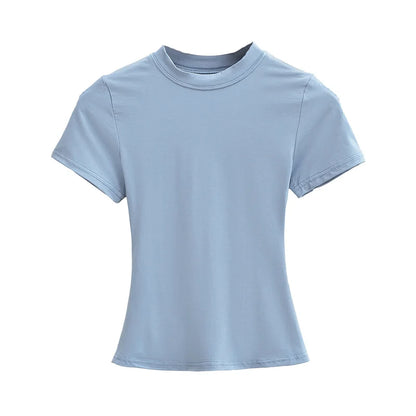 Camiseta informal de alta calidad para mujer, blusa sexy ajustada de manga corta, tendencia de moda, ropa lisa, tops Y2K, 2024