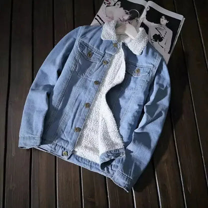 Chaqueta vaquera de invierno para hombre, moderna, con forro polar, holgada, gruesa, informal, cálida para las estaciones más frías.