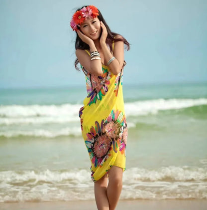 Vestido playero sexy con estampado para mujer, estilo halter, de gasa, tipo pareo, con espalda abierta