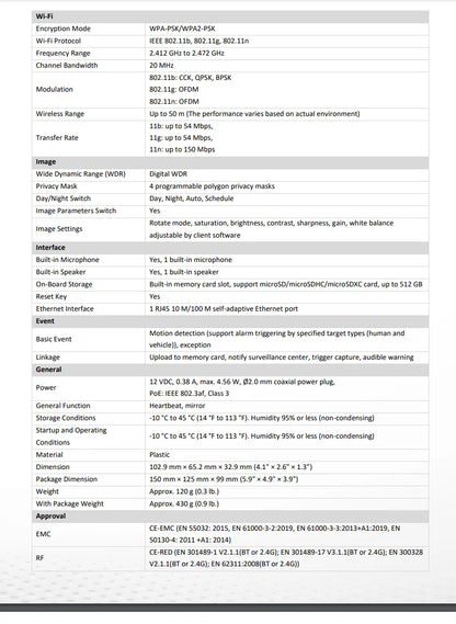Cámara IP Hikvision DS-2CD2443G2-IW de 4 MP, inalámbrica para interiores, con detección de movimiento humano por infrarrojos, WiFi, PoE, audio bidireccional y ranura para tarjeta SD.