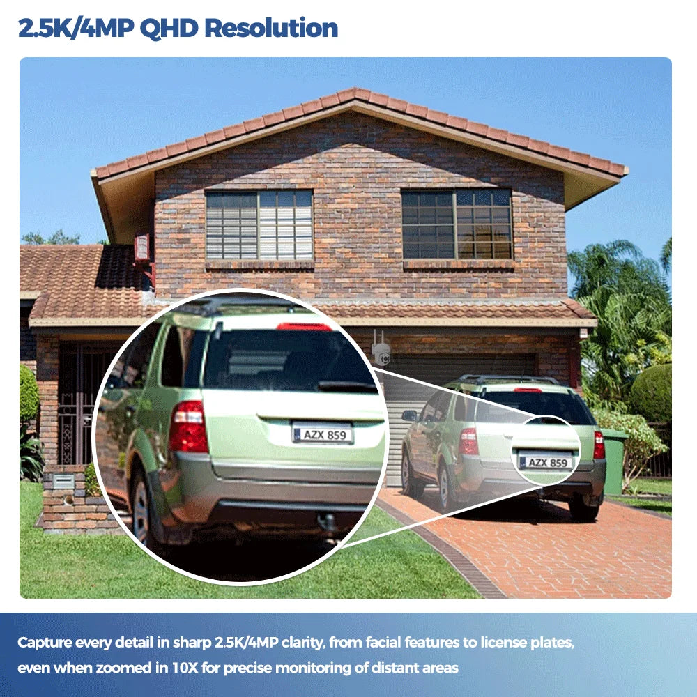 Cámara solar exterior ALEVIO, cámara de seguridad inalámbrica WiFi, 2.5K, ultra larga duración en espera, luz PIR, visión nocturna a color, detección por IA.