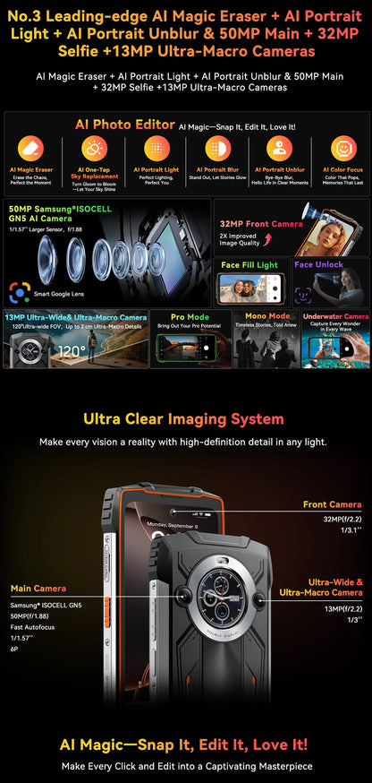 【Estreno mundial】Blackview BV8200 Teléfono resistente con pantalla de 6.5" 2.4K a 120Hz, procesador Helio G100, NFC, 12GB de RAM, 256GB de almacenamiento, Android 14 y cargador de 45W.