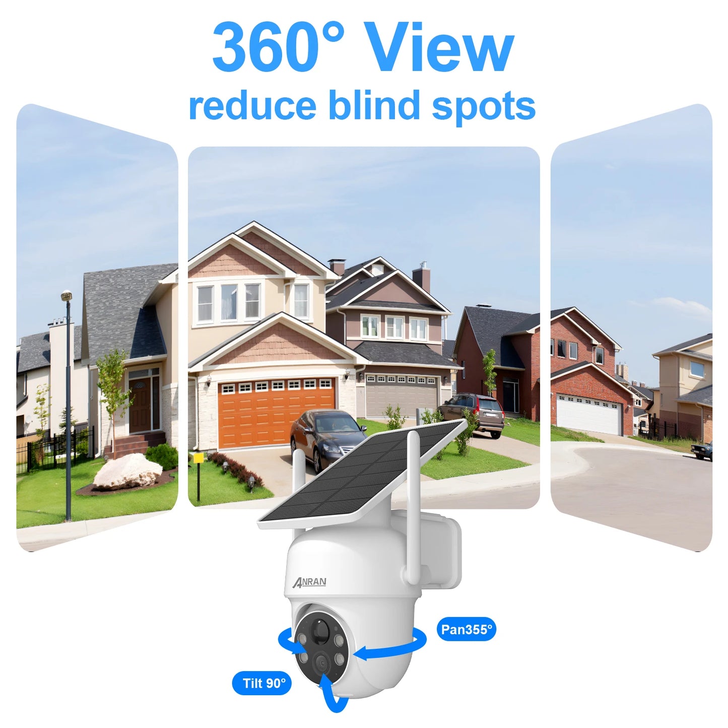 Cámara solar ANRAN 2K 3/5MP 2.4G Wifi, vigilancia y seguridad para el hogar, con batería, detección PIR y audio bidireccional.