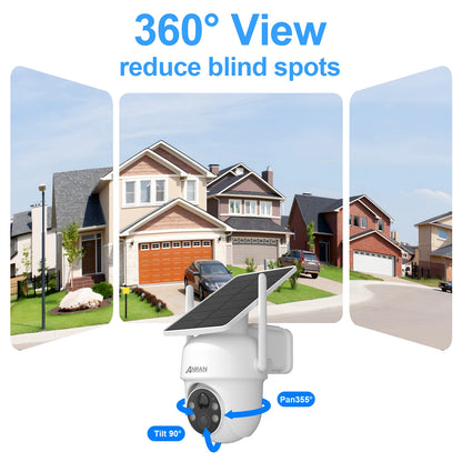 Cámara solar ANRAN 2K 3/5MP 2.4G Wifi, vigilancia y seguridad para el hogar, con batería, detección PIR y audio bidireccional.
