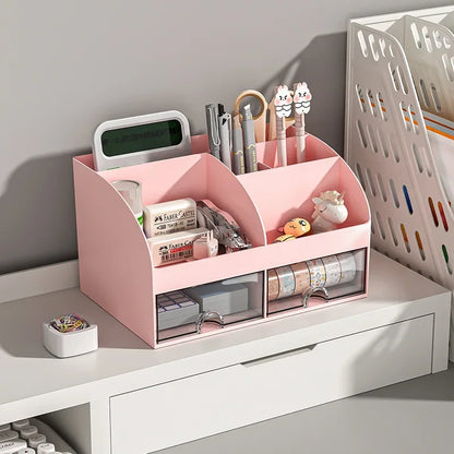 Organizador de escritorio para oficina, caja de almacenamiento transparente con cajones pequeños, organizador de escritorio para estudiantes, papelería y artículos diversos.