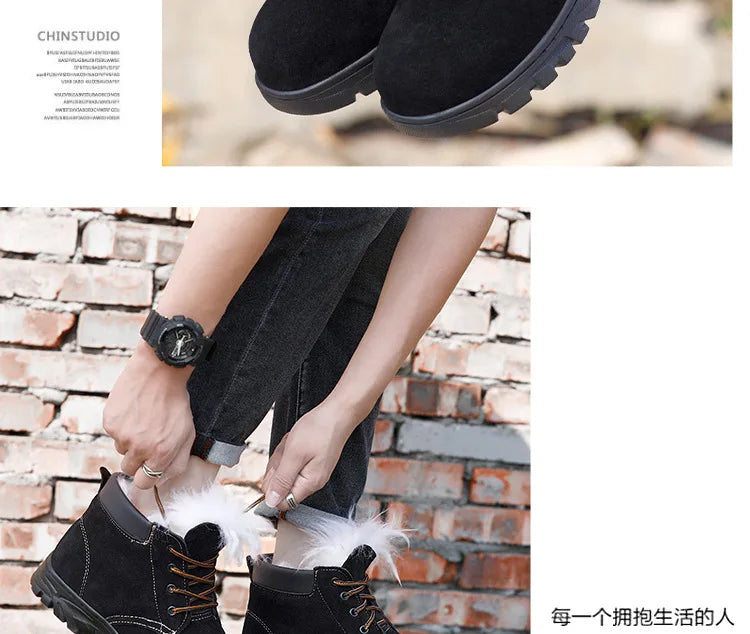 Snow Boots Men's Winter Fur Integrated Men's Shoes Fleece Thickened Warm Labor Insurance Shoes