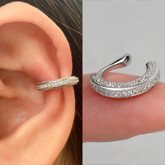 1 pieza de delicados pendientes de clip de circonita para mujer, con forma de corazón, sin perforaciones, pendientes de cartílago falsos para mujer, joyería de moda 2025