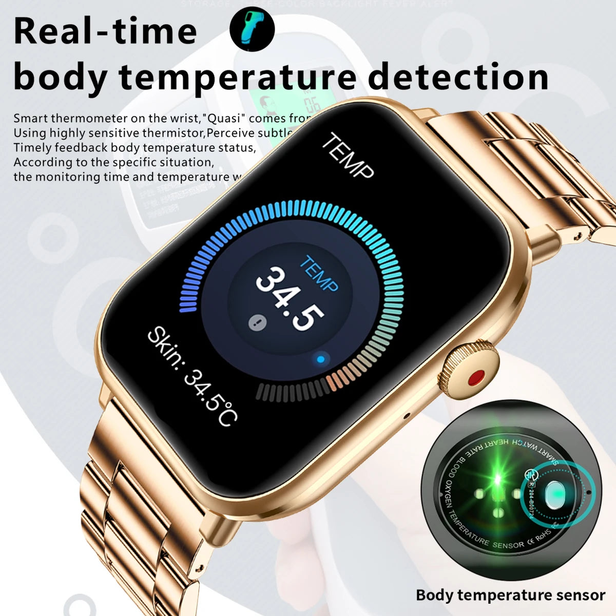 Nuevo reloj inteligente AMOLED para mujer, para hombre, con control de temperatura corporal, deportivo, fitness, resistente al agua, Bluetooth, llamadas, reloj inteligente digital para mujer.
