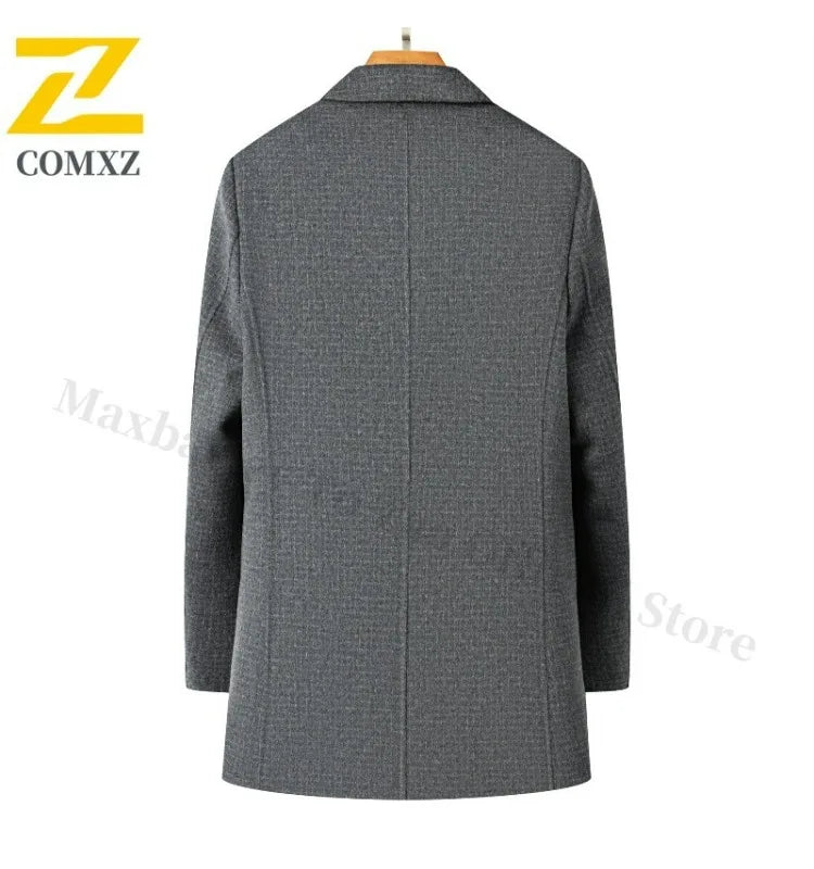 Abrigo de lana de doble faz para hombre, colección invierno 2025, estilo clásico informal de negocios, con solapa de muesca. Gabardina premium de largo medio.
