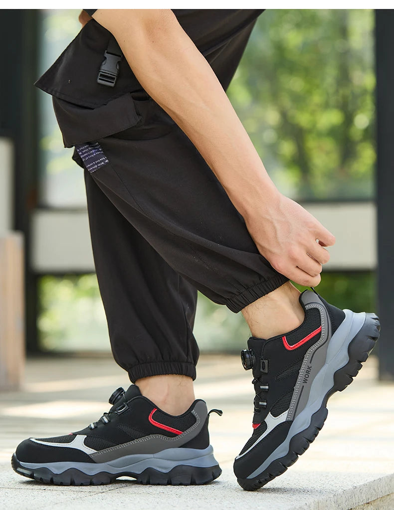 Zapatillas ligeras y transpirables con punta de acero para hombre, calzado de seguridad con protección antigolpes y antiperforación, con botones giratorios.