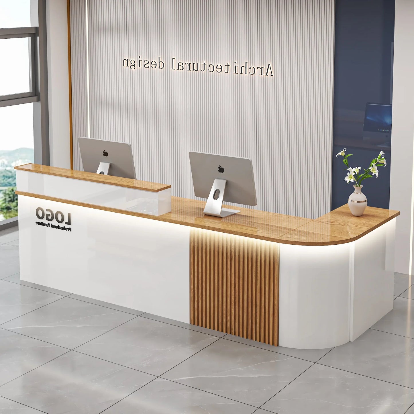 Mostrador de bar de oficina profesional, diseño de belleza de lujo simple, mostrador de recepción, salón moderno, Bancone Bar Lusso, muebles comerciales