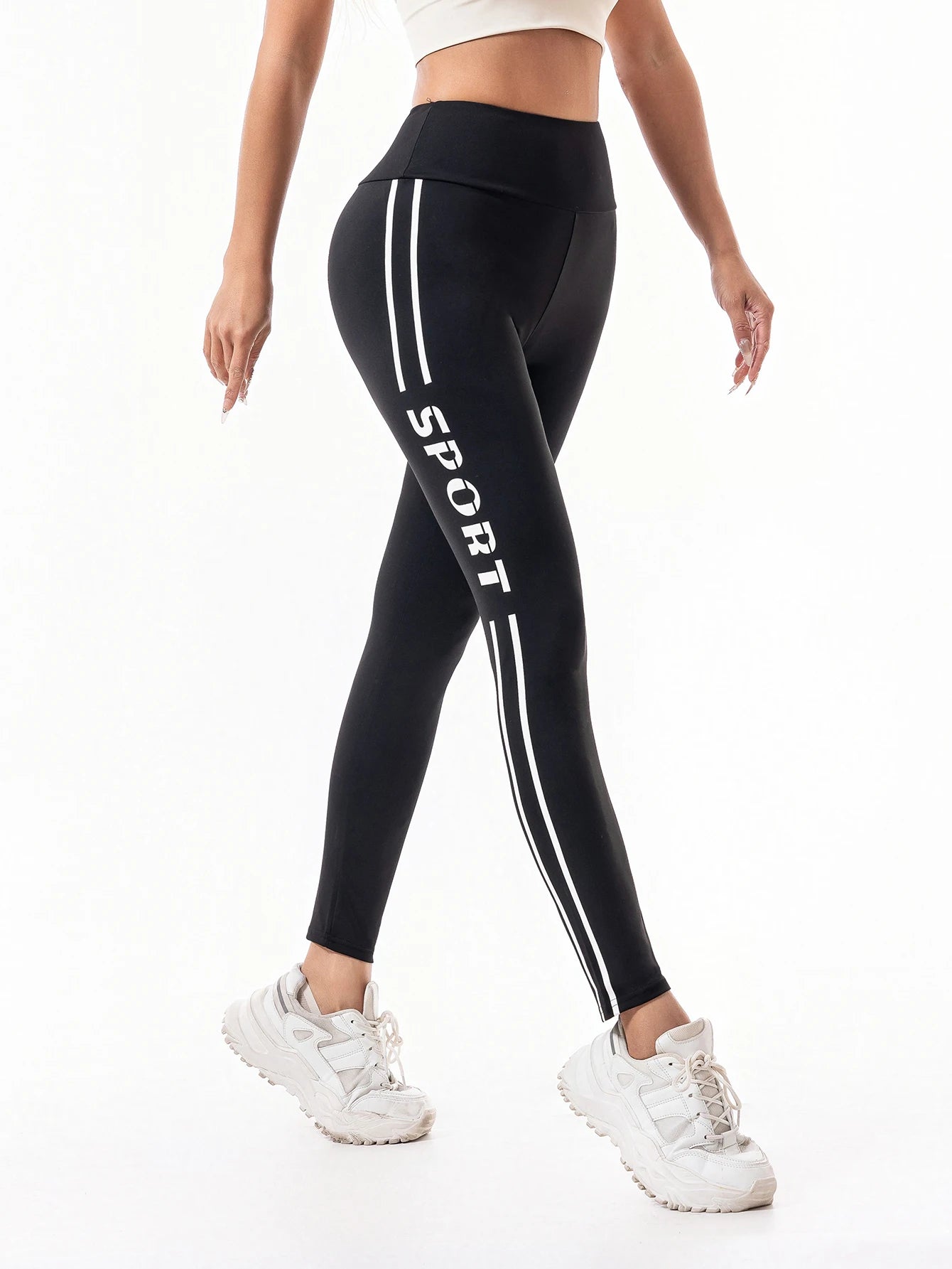 Pantalones de yoga de cintura alta con efecto push-up para mujer, pantalones deportivos para correr, entrenar y hacer fitness, leggings deportivas con estampado de letras.