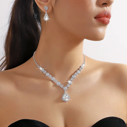 Conjunto de 3 collares y pendientes de cristal para mujer, ideales para vestidos de noche de boda.