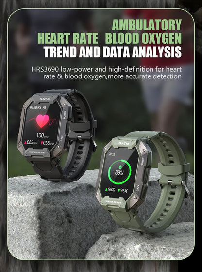 Reloj inteligente militar para hombre, color negro carbono, ultradelgado, resistente al agua hasta 5 ATM, deportivo, con monitor de frecuencia cardíaca y oxígeno en sangre (2024).